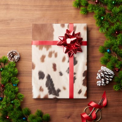 Brown Black Cream Faux Cow Print Wrapping Paper