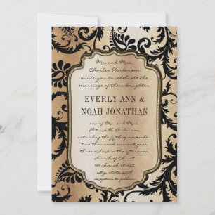 Brown Black Damask Ice Metallic Wedding Invitation