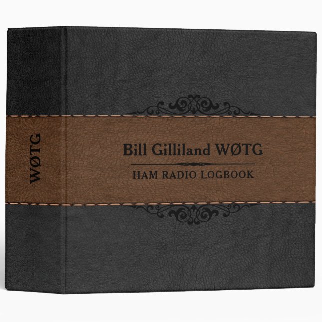 Brown & Black Faux Leather Black Swirl Accent 3 Ring Binder (Front/Spine)