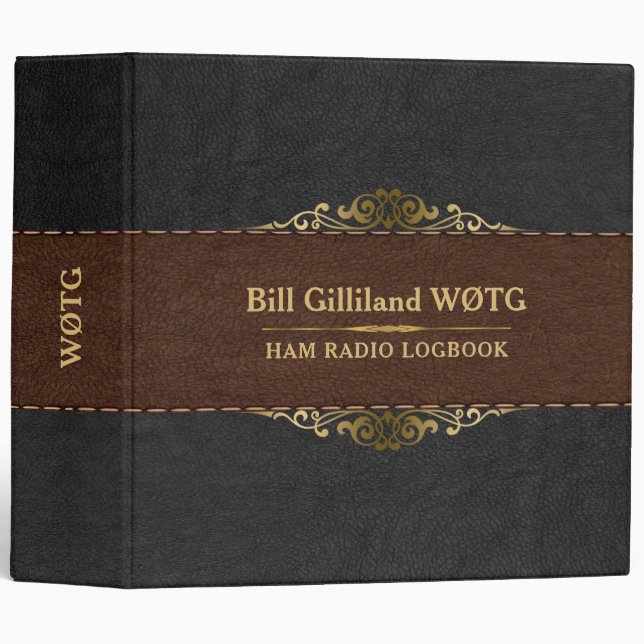 Brown & Black Faux Leather Gold Swirl Accent 3 Ring Binder (Front/Spine)