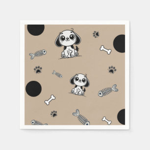 Brown & Black Fish Bones Puppy Dog Birthday Party Napkins