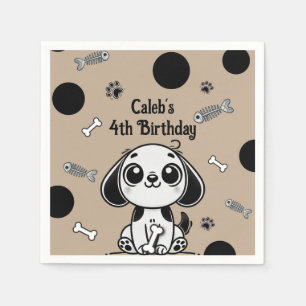 Brown & Black Fish Bones Puppy Dog Birthday Party Napkins