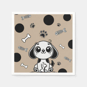 Brown & Black Fish Bones Puppy Dog Birthday Party Napkins