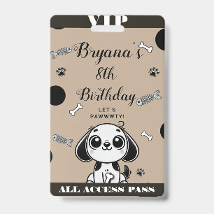 Brown Black Fish Bones Puppy Dog Birthday VIP Pass Badge