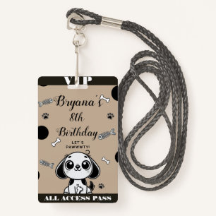 Brown Black Fish Bones Puppy Dog Birthday VIP Pass Badge