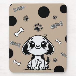 Brown & Black Fish Bones Puppy Dog Cute Office Mouse Pad