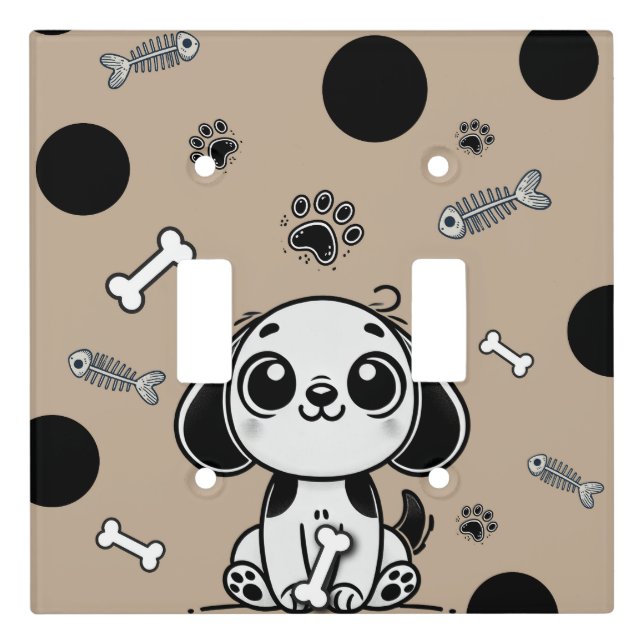 Brown & Black Fish Bones Puppy Dog Nursery Bedroom Light Switch Cover (Front)