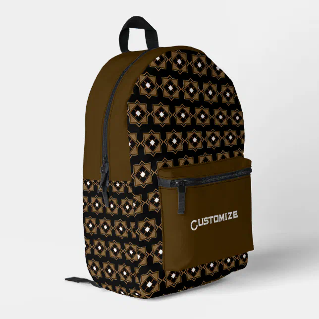Brown & Black Geometric Print Cut Sew Backpack | Zazzle display picture 2