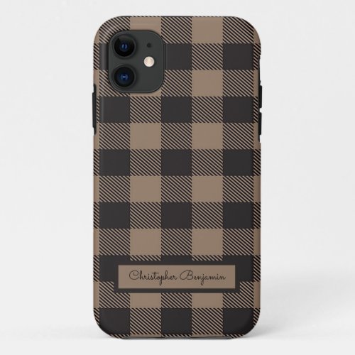 Brown Black Gingham Buffalo Plaid Farmhouse iPhone 11 Case