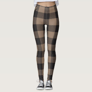 Brown Black Gingham Buffalo Plaid Farmhouse Leggings