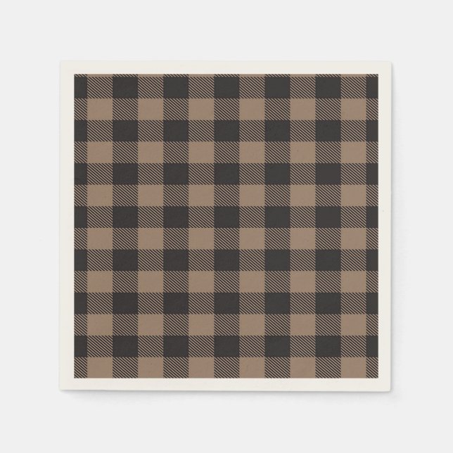 Brown Black Gingham Buffalo Plaid Farmhouse Napkins (Front)