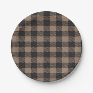 Brown Black Gingham Buffalo Plaid Farmhouse Paper Plates