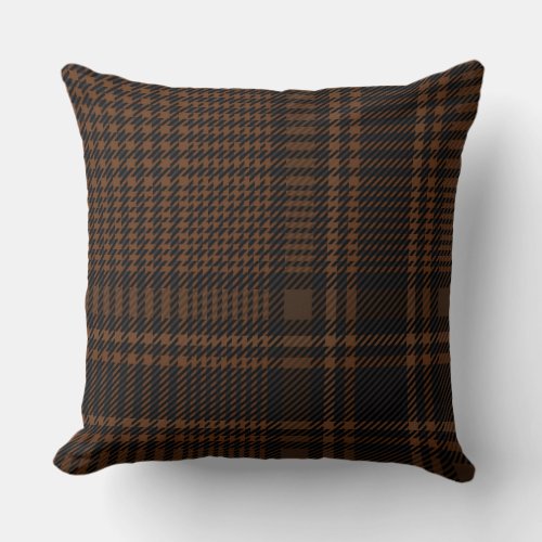 Brown Black Glen Check Houndstooth Pattern Throw Pillow