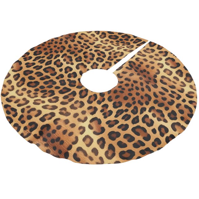Brown Black Golden Leopard Print Brushed Polyester Tree Skirt (Angled)
