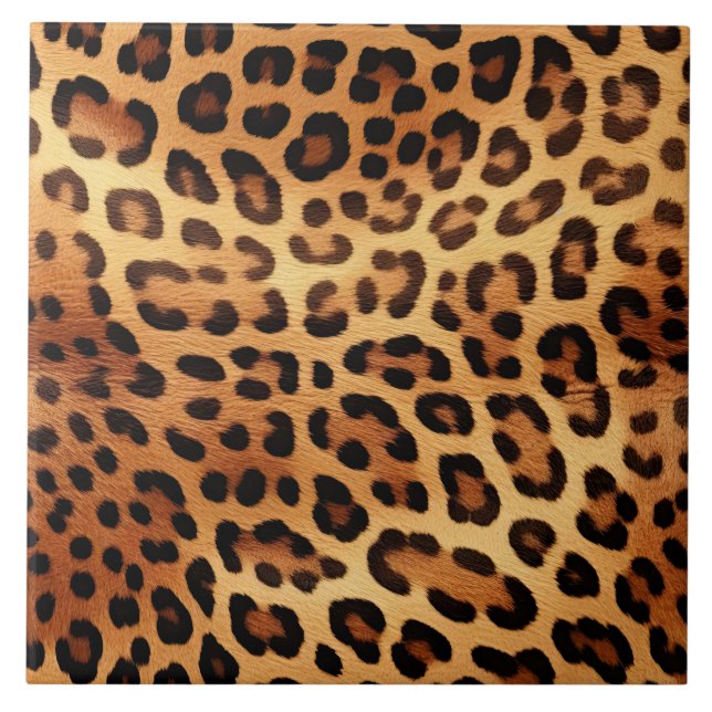 Brown Black Golden Leopard Print Ceramic Tile (Front)