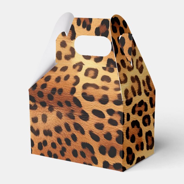 Brown Black Golden Leopard Print Favor Boxes (Front Side)