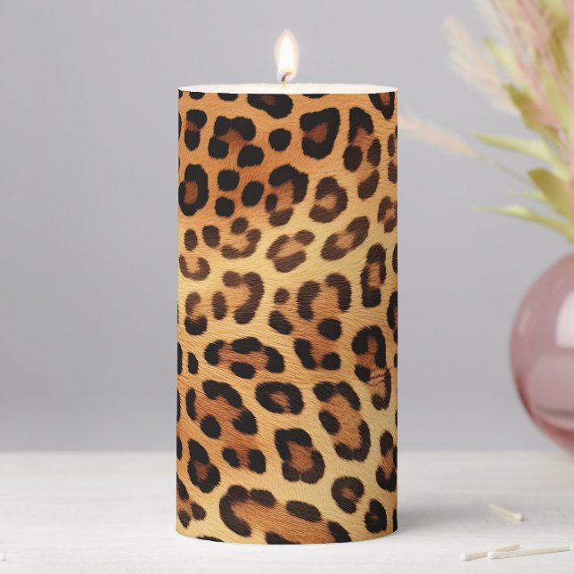Brown Black Golden Leopard Print Pillar Candle (In Situ)