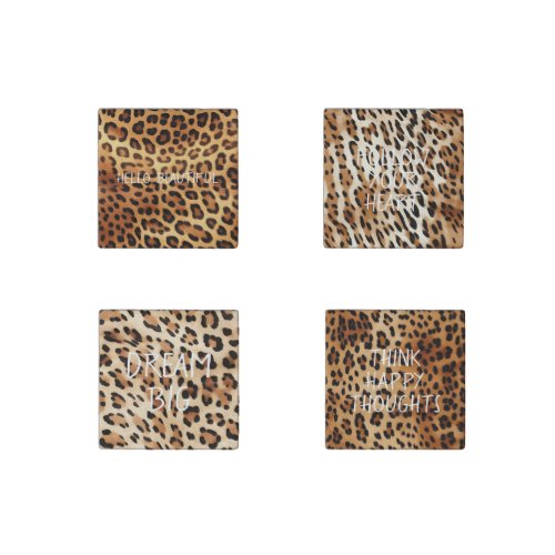 Brown Black Golden Leopard Print Stone Magnet