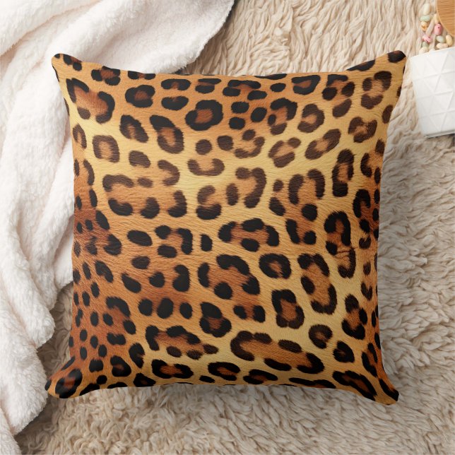Brown Black Golden Leopard Print Throw Pillow (Blanket)