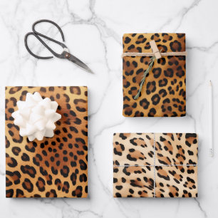 Brown Black Golden Leopard Print Wrapping Paper Sheets