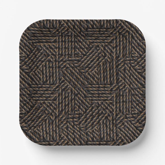 Brown black grey abstract  paper plates (Front)