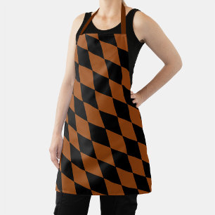 Brown Black Harlequin Diamonds Checkers Design Apron