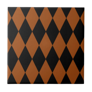Brown Black Harlequin Diamonds Checkers Design Ceramic Tile