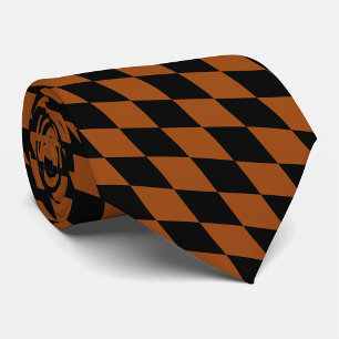 Brown Black Harlequin Diamonds Checkers Design Neck Tie