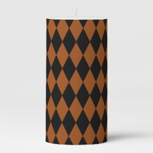 Brown Black Harlequin Diamonds Checkers Design Pillar Candle