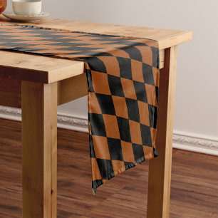 Brown Black Harlequin Diamonds Checkers Design Short Table Runner