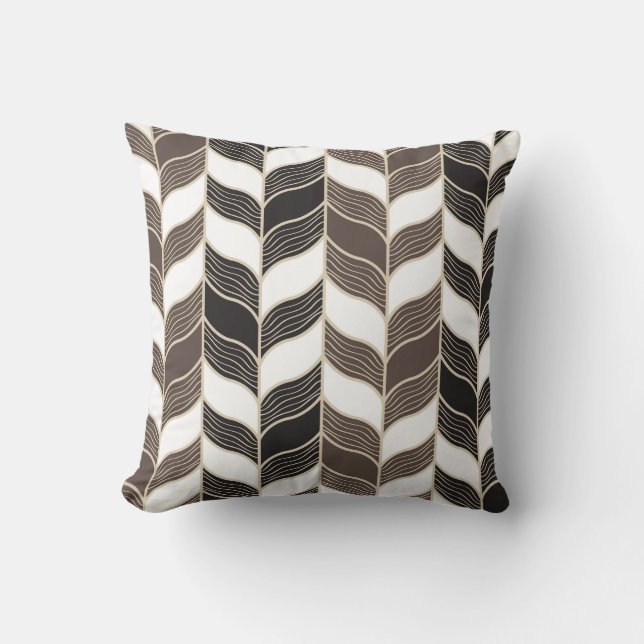 Brown Black Herringbone Handdrawn Pattern Throw Pillow (Front)