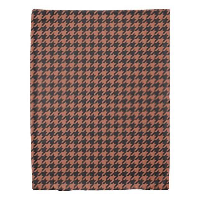 Brown Black Houndstooth Check Duvet Cover (Front)