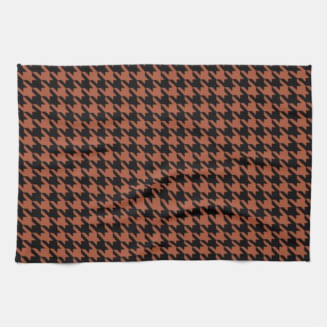 Brown Black Houndstooth Check Kitchen Towel (Horizontal)