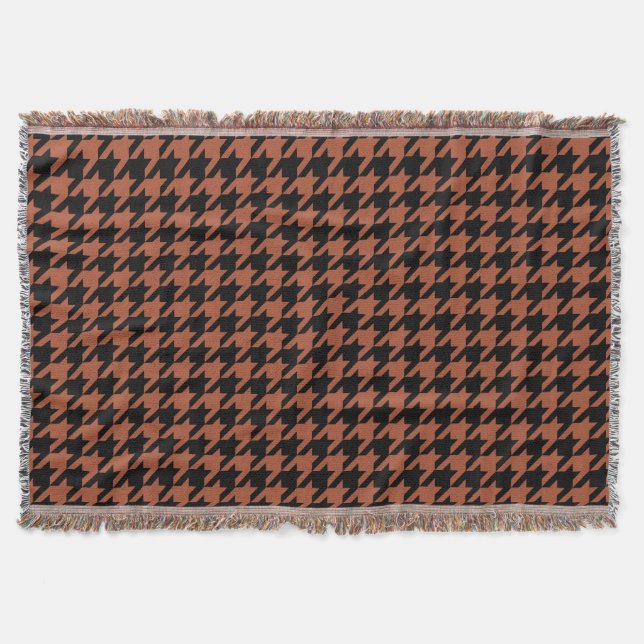 Brown Black Houndstooth Check Throw Blanket (Front)