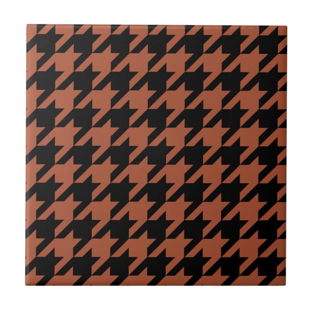 Brown Black Houndstooth Plaid  Ceramic Tile (Front)