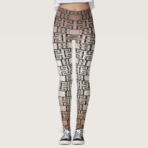 Brown Black Interlocking Abstract Pattern Leggings