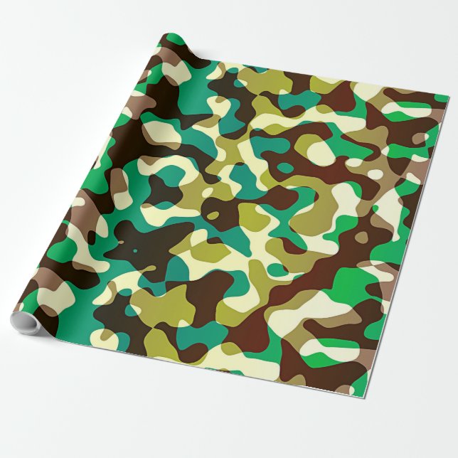 Brown Black Khaki Green Camouflage Army Pattern Wrapping Paper (Unrolled)