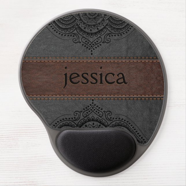 Brown & Black Leather Black Lace Accent Gel Mouse Pad (Front)