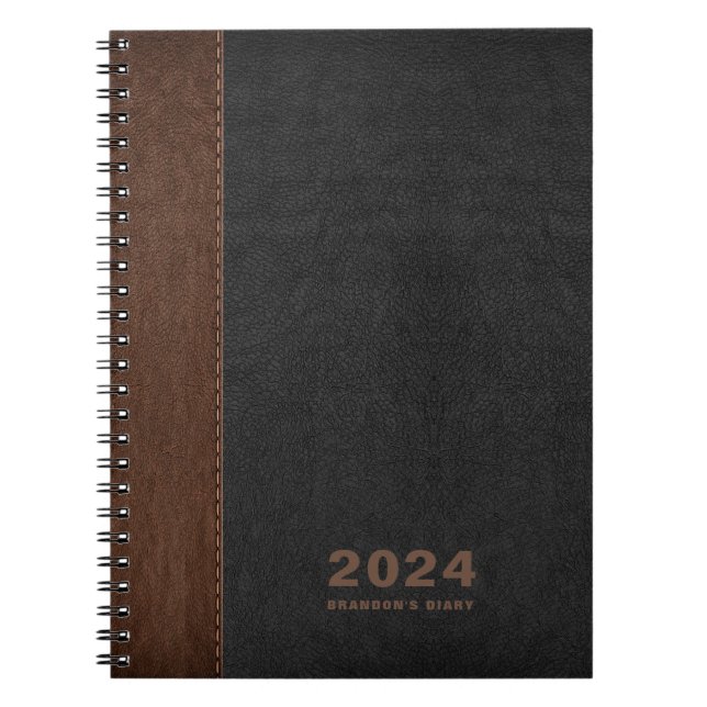 Brown  Black leather Custom Diary Text Notebook (Front)