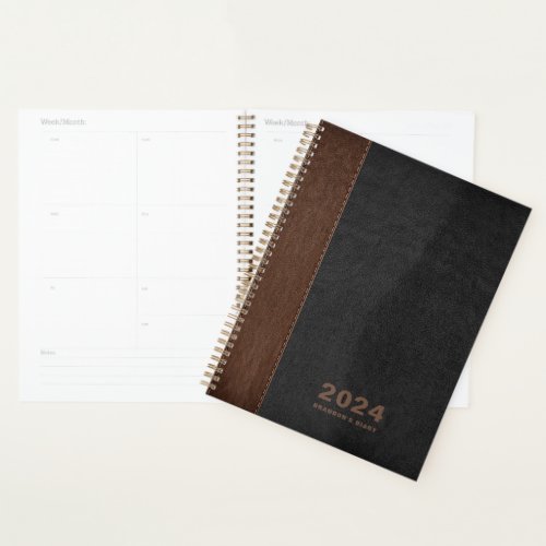 Brown  Black leather Custom Diary Text Planner