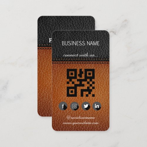 Brown_Black Leather Design_Social Media QR Code  Business Card