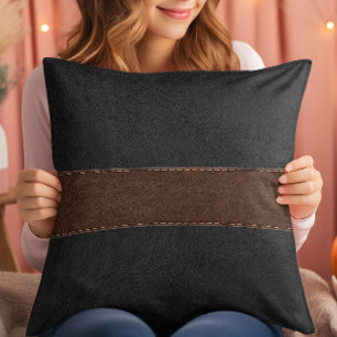 Brown & Black Leather Texture Throw Pillow