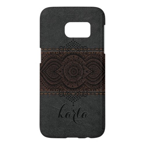 Brown  Black Leather With Black Paisley Accent Samsung Galaxy S7 Case