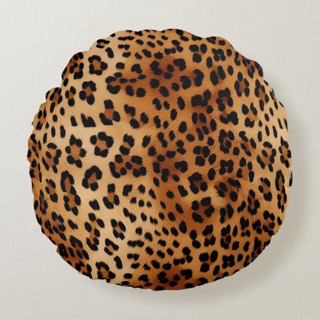 Brown Black Leopard Animal Print Round Pillow (Front)