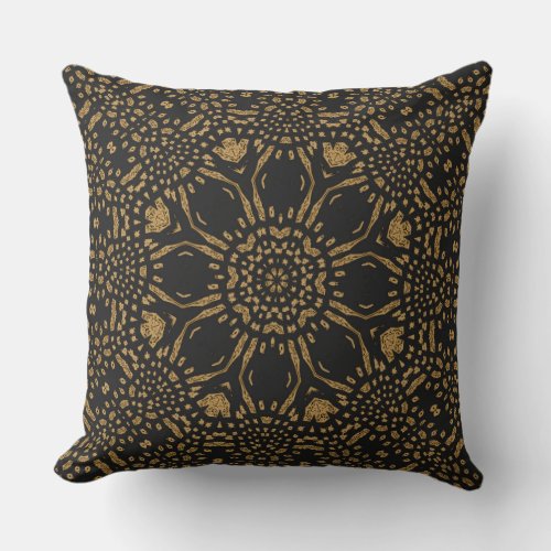 Brown Black Leopard Mandala Throw Pillow