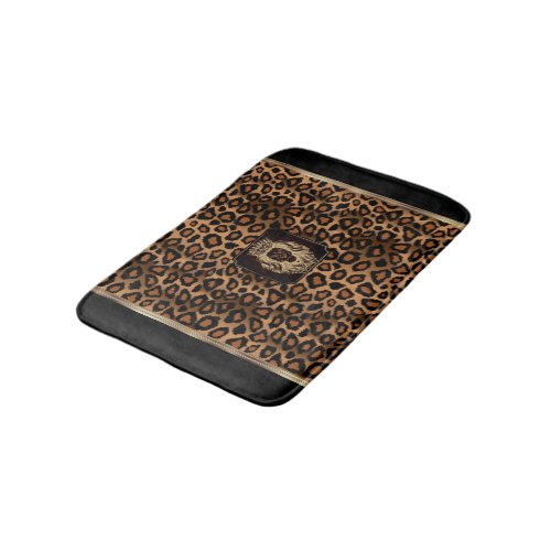 Brown  Black Leopard Pattern with a Lion Head Bath Mat