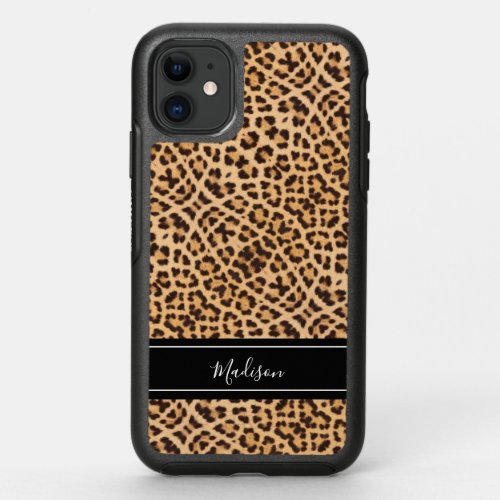 Brown Black Leopard Print Modern Personalized OtterBox Symmetry iPhone 11 Case