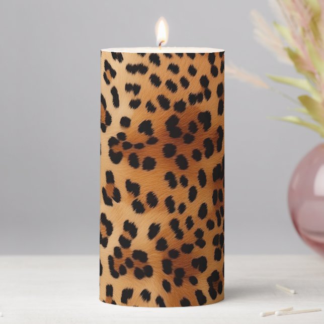 Brown Black Leopard Print Pillar Candle (In Situ)