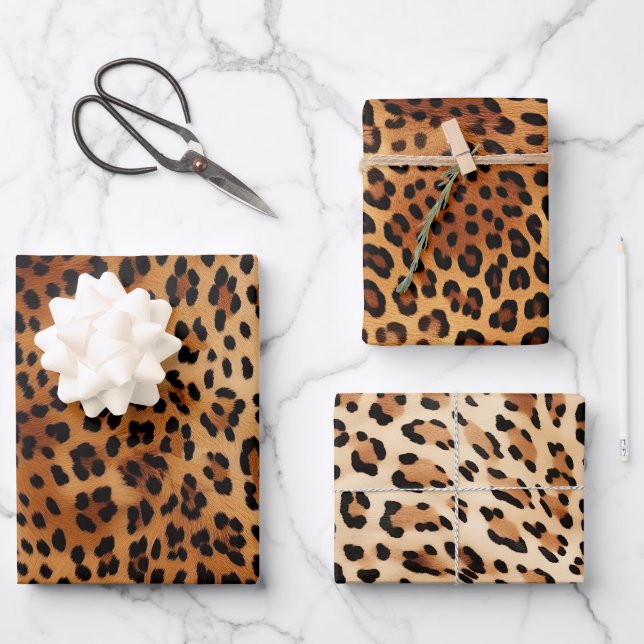 Brown Black Leopard Print Wrapping Paper Sheets (Front)