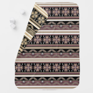 Brown black mexican ornament stripes baby blanket